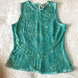 Vintage Seafoam Beaded Embroidered Sleeveless Top Medium Back Zip EUC